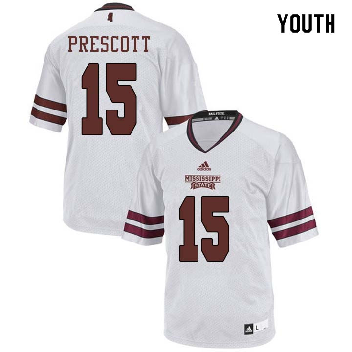 Youth #15 Dak Prescott Mississippi State Bulldogs College Football Jerseys Sale-White - Click Image to Close